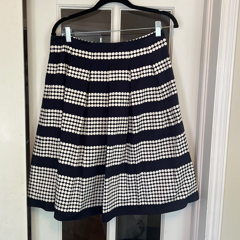 Navy and White polka dot Talbots A-Line skirt 8P